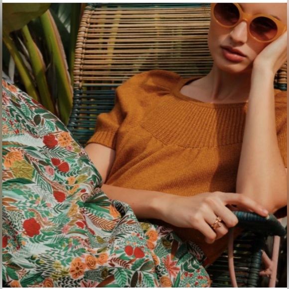 Anthropologie Floral Midi Skirt – Botanical Print, A-Line Silhouette 12 - Picture 6 of 6